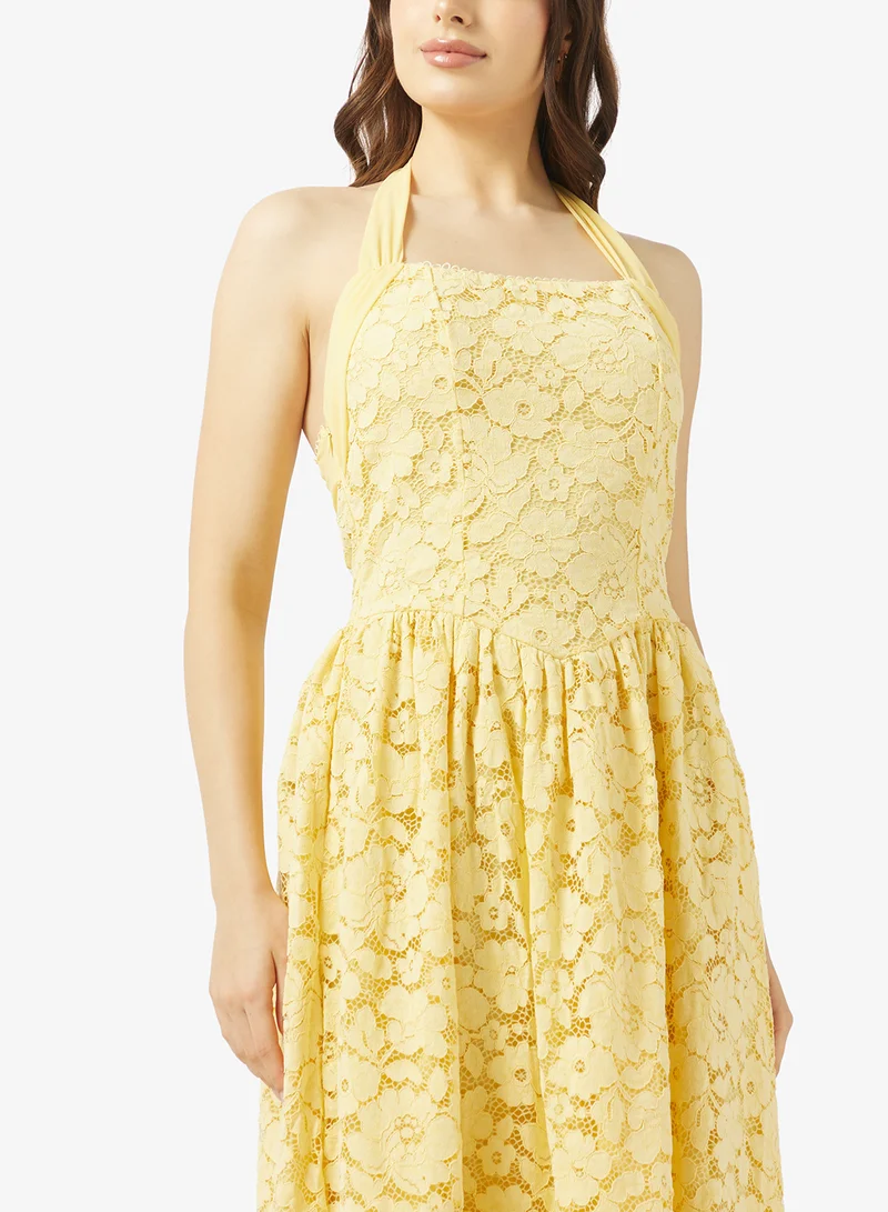 Ginger  Halter Neck Lace Corset Bodice Fit N Flare Dress for Women | Best Price UAE